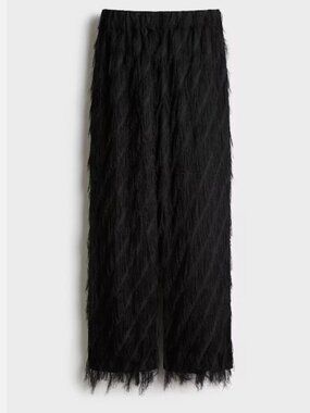 H&M Edition Feather Texture Black Trouser Pant Size S New NWT